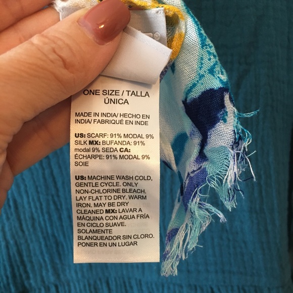 Chico's Beautiful Turquoise, Blue, and Yellow Abstract Scarf - Picture 2 of 3